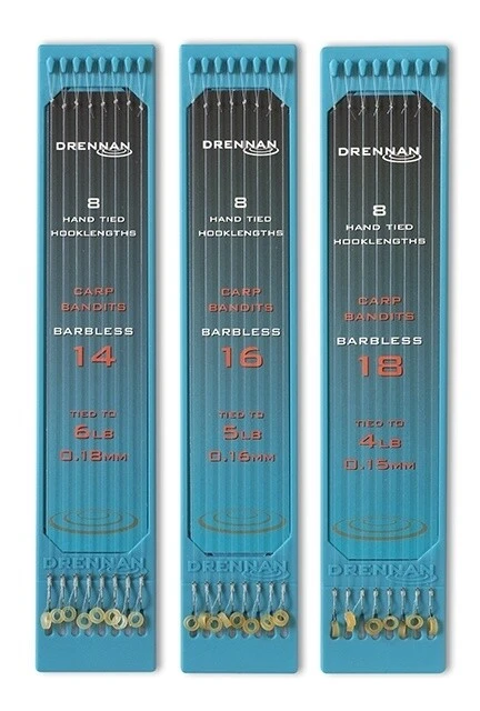 Drennan Hand Tied Hooklengths Carp Bandits Barbless Haak 14 0.18mm 1 Drennan Hand Tied Hooklengths Carp Bandits Barbless Haak 14 0.18mm